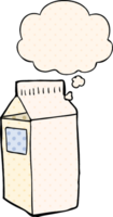 cartoon milk carton with thought bubble in comic book style png