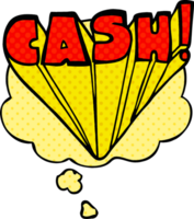 cartoon word cash with thought bubble in comic book style png