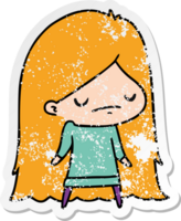 distressed sticker cartoon illustration of a cute kawaii girl png