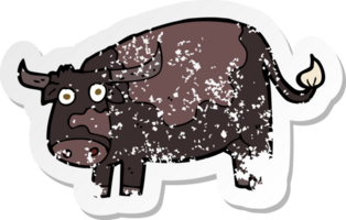 retro distressed sticker of a cartoon cow png