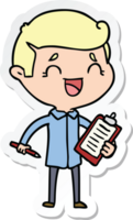 sticker of a cartoon laughing man with clip board png