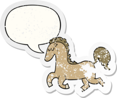 cartoon horse running with speech bubble distressed distressed old sticker png