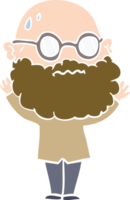 flat color style cartoon worried man with beard and spectacles png