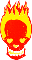 cartoon flaming skull with love heart eyes png