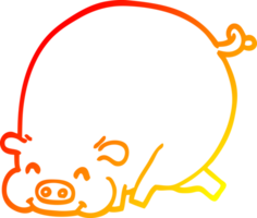 warm gradient line drawing of a cartoon fat pig png