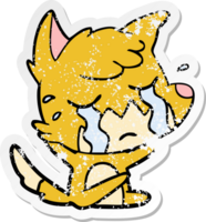 distressed sticker of a crying fox cartoon png