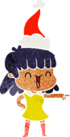 hand drawn retro cartoon of a happy girl wearing santa hat png