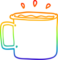 rainbow gradient line drawing of a cartoon camping cup of coffee png