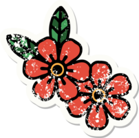 Distressed Sticker Tattoo im traditionellen Stil einer Blume png