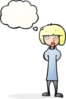 cartoon curious woman with thought bubble png