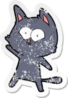 distressed sticker of a cartoon cat waving png