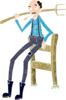 desenho animado velho agricultor encostado na cerca png