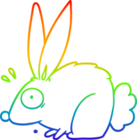 rainbow gradient line drawing of a cartoon frightened rabbit png