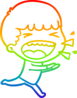 rainbow gradient line drawing of a cartoon laughing man png