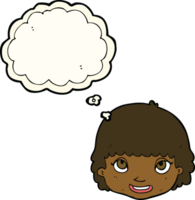 cartoon happy female face with thought bubble png