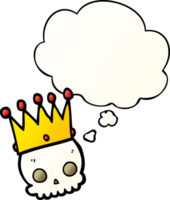 cartoon skull with crown with thought bubble in smooth gradient style png