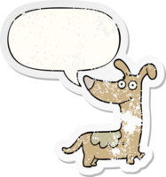 dibujos animados perro con habla burbuja afligido afligido antiguo pegatina png