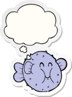 cartoon puffer fish with thought bubble as a printed sticker png