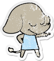 distressed sticker of a cartoon smiling elephant png