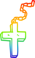 rainbow gradient line drawing of a cartoon gold crucifix png