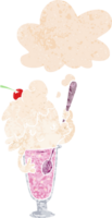 desenho animado gelo creme refrigerante menina com pensamento bolha dentro grunge angustiado retro texturizado estilo png