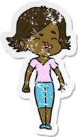 distressed sticker of a cartoon girl pulling face png