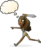 garota dos desenhos animados com espada com balão de pensamento png
