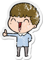 distressed sticker of a cartoon happy man png