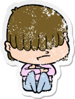 distressed sticker of a cartoon boy with untidy hair png