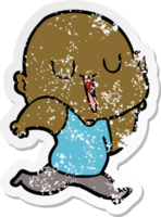 distressed sticker of a happy cartoon bald man png