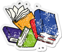 hand drawn distressed sticker cartoon doodle of a collection of books png