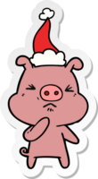 hand- getrokken sticker tekenfilm van een boos varken vervelend de kerstman hoed png