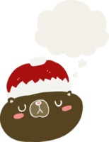 cartoon christmas bear with thought bubble in retro style png