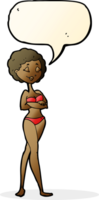 dessin animé rétro femme en bikini avec bulle de dialogue png