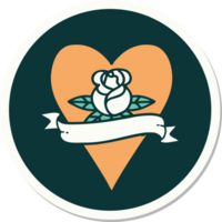 sticker of tattoo in traditional style of a heart rose and banner png