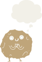 cartoon rock character with thought bubble in retro style png