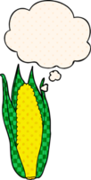 cartoon corn with thought bubble in comic book style png