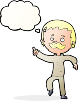 dessin animé, homme, à, moustache, pointage, à, a pensé bulle png