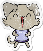 distressed sticker of a happy little dog cartoon png