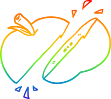 rainbow gradient line drawing of a cartoon sliced apple png