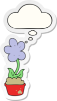 carino cartone animato fiore con pensato bolla come un' stampato etichetta png