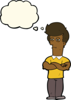 cartoon man with folded arms with thought bubble png