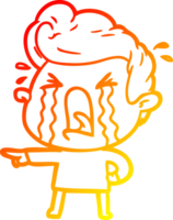 warm gradient line drawing of a cartoon crying man png