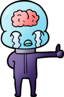 cartoon big brain alien crying but giving thumbs up symbol png