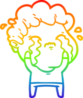 rainbow gradient line drawing of a cartoon man crying png