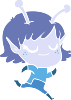 smiling alien girl flat color style cartoon running png