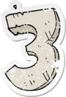 retro distressed sticker of a cartoon stone number three png