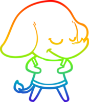 rainbow gradient line drawing of a cartoon smiling elephant png