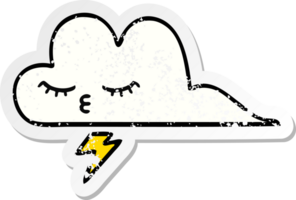 verontruste sticker van een schattige cartoon donderwolk png
