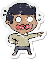 distressed sticker of a cartoon stressed out pointing png